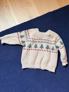 WHEAT Baby Cream Christmas Tree Fair Isle Sweater 12 months